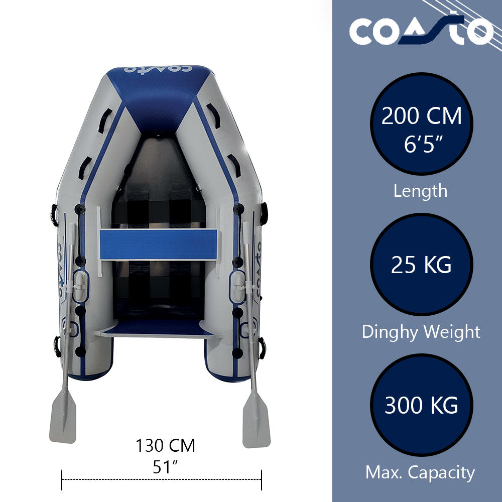SLAT Inflatable Dinghy | White/Blue Coasto Dinghy with Carbon Fiber Slats